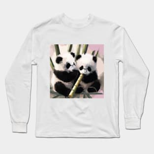 Baby Panda Bears eating bamboo Long Sleeve T-Shirt